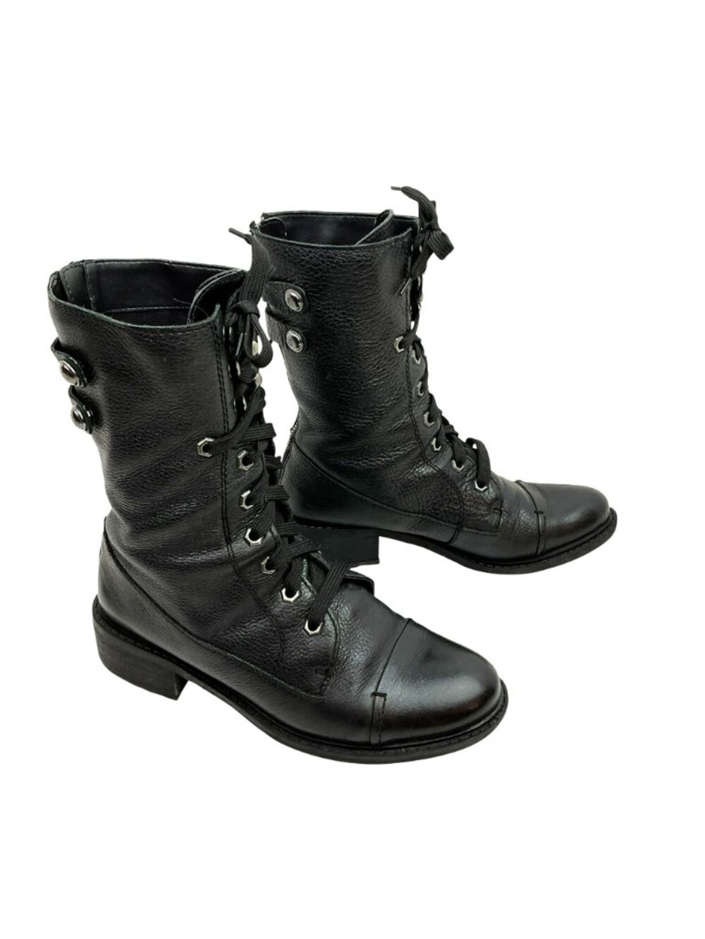 Sam Edelman Darwin Back Zip Moto Leather Lace Combat Boots Womens 7.5 Black - Picture 6 of 15